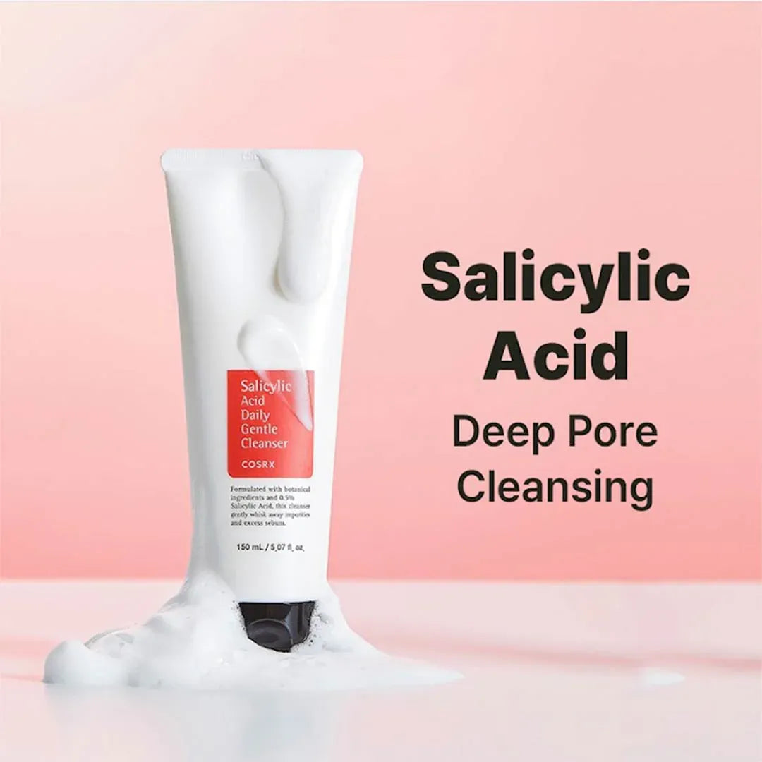Skincare product with salicylic acid on a pink background