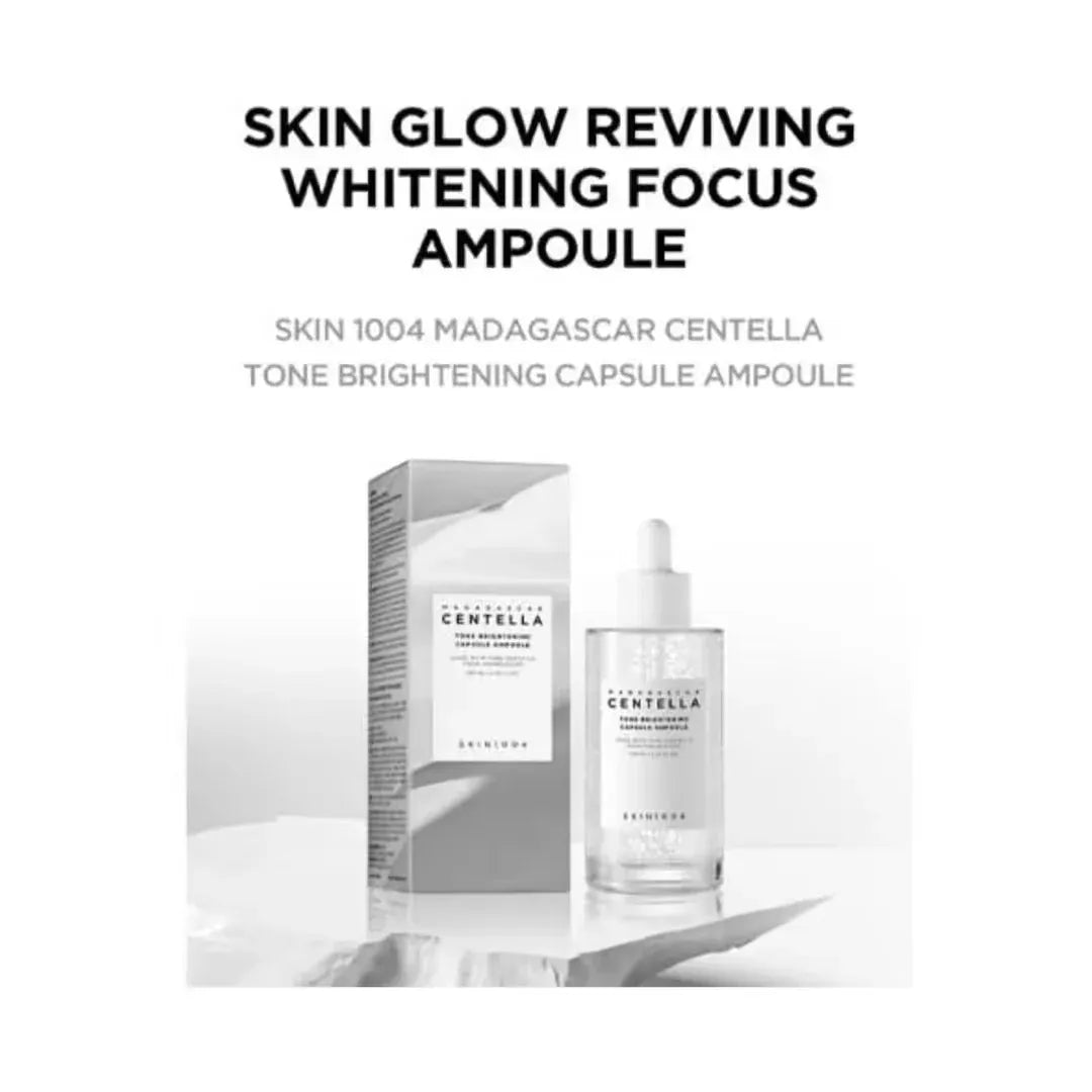 Skin glow reviving whitening focus ampoule with packaging on a white background