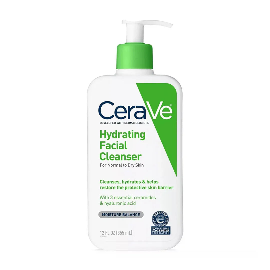 CeraVe hydrating facial cleanser bottle on a white background